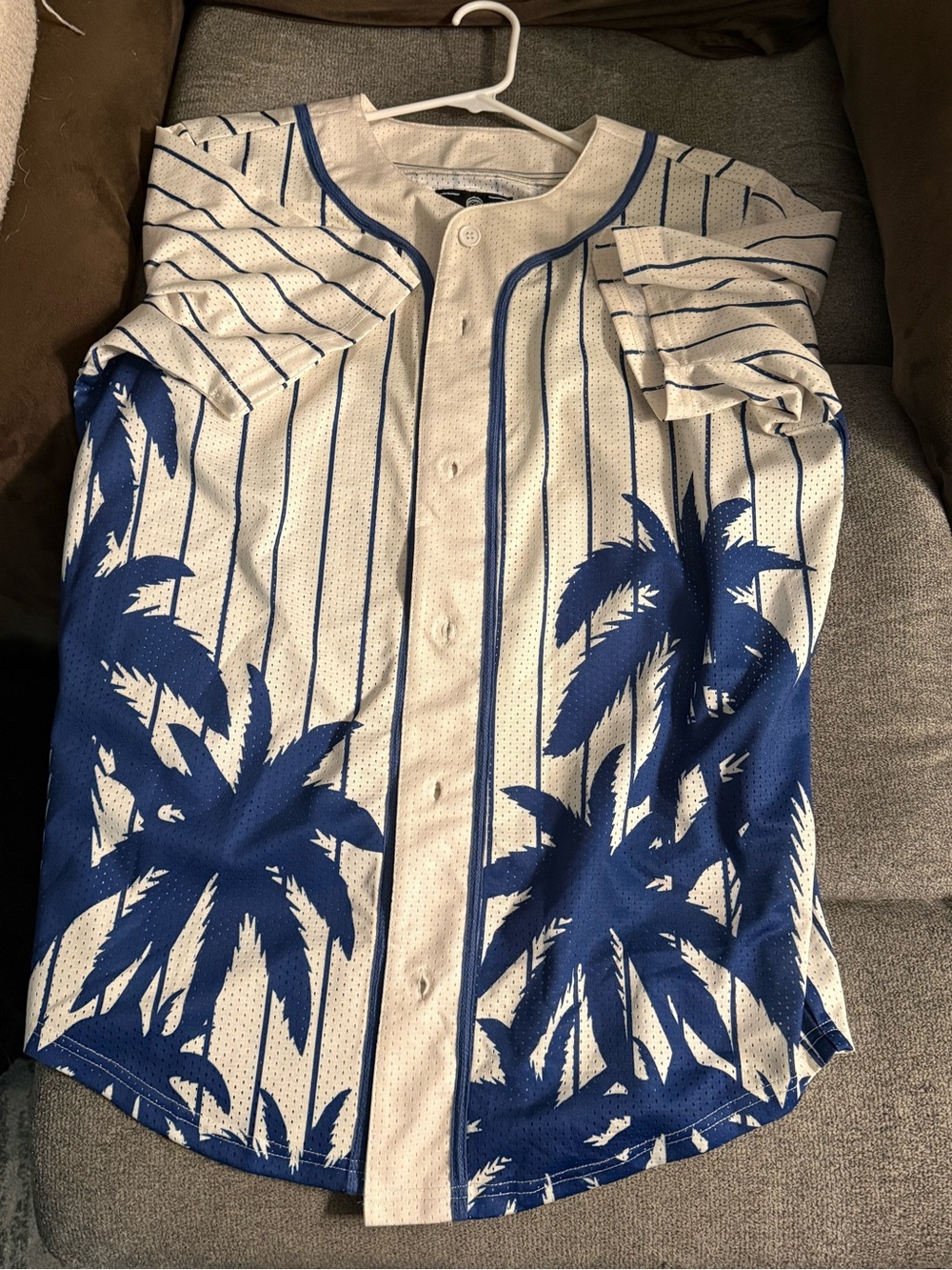 White & Blue Palm Tree Baseball Jersey Rebel Minds large